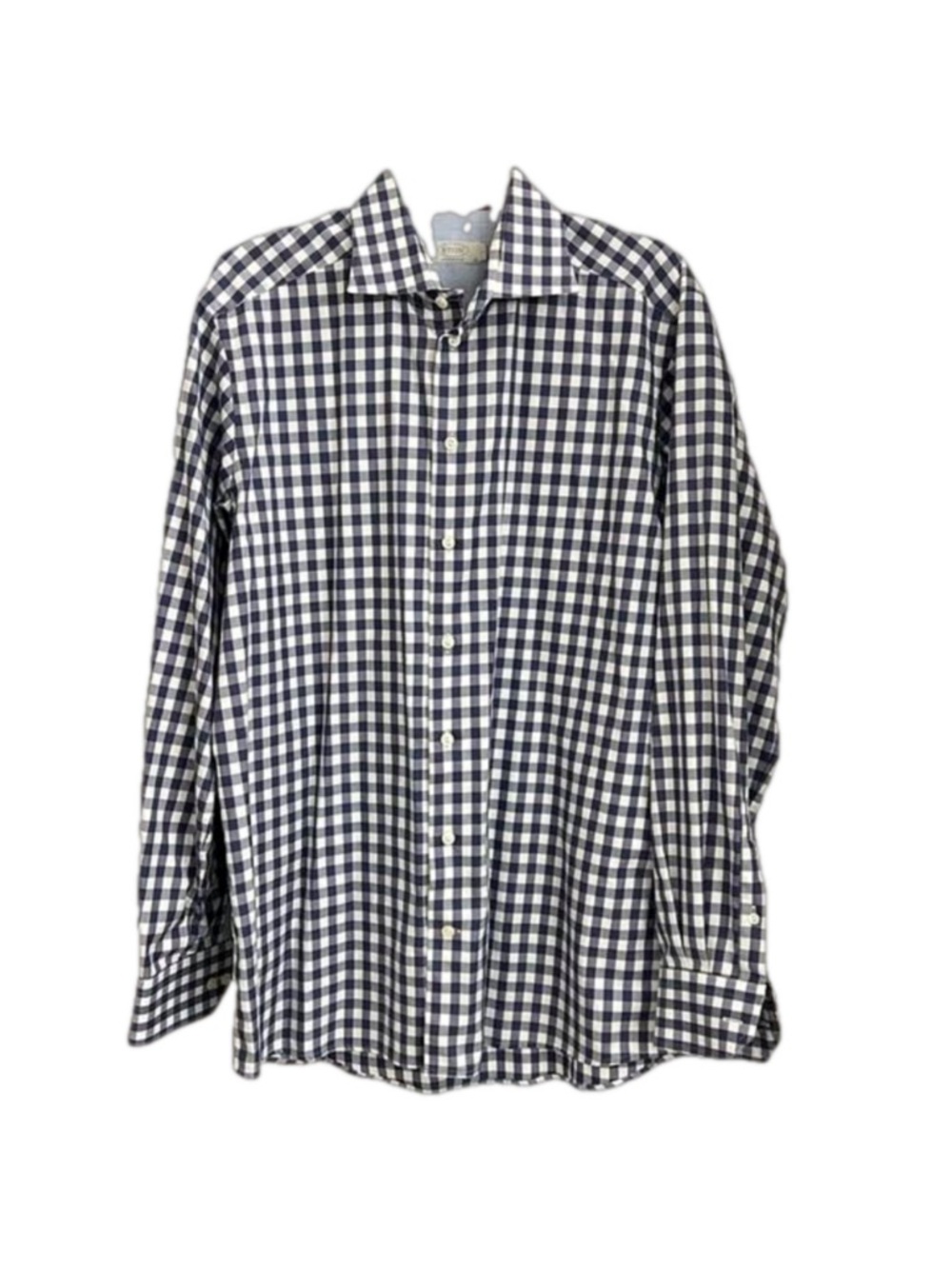 Eton Blue/White Check Button Down Long Sleeve Shirt. Size Large. Neck 16.
